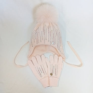 SET Aviator style cap and gloves with tone-on-tone rhinestones