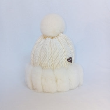 Pure wool hat with fox fur cuff and pompom