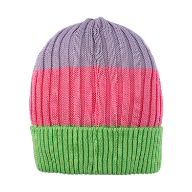 Cotton hat with multicolored cuff