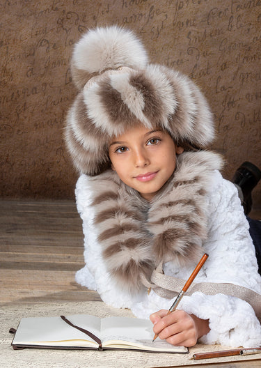 SET Hat and scarf with two-tone fox fur