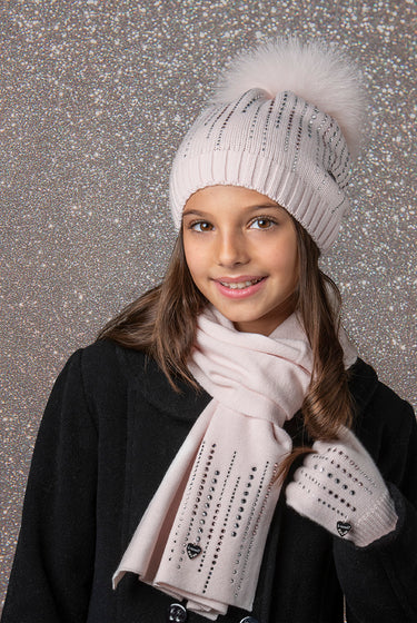 SET Hat, scarf and gloves with tone-on-tone rhinestones
