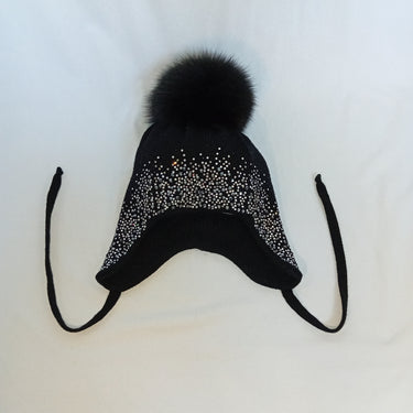 Aviator style hat in pure wool and rhinestones