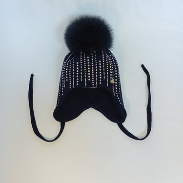 Aviator style cap in pure wool and a rain of tone-on-tone rhinestones