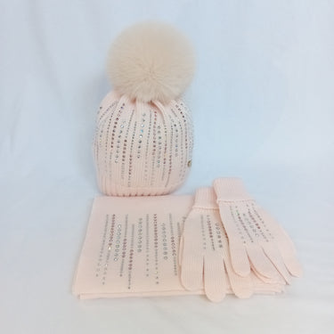 SET Hat, scarf and gloves with tone-on-tone rhinestones
