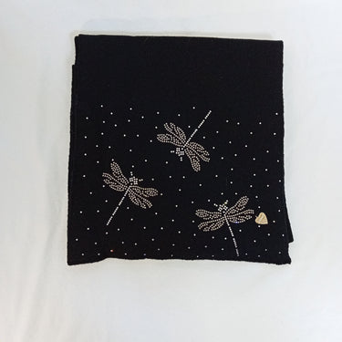Pure wool scarf with rhinestone dragonflies