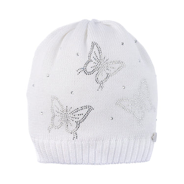 Cotton and lurex hat with rhinestone butterflies