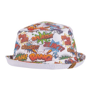Comic book print gabardine bucket hat
