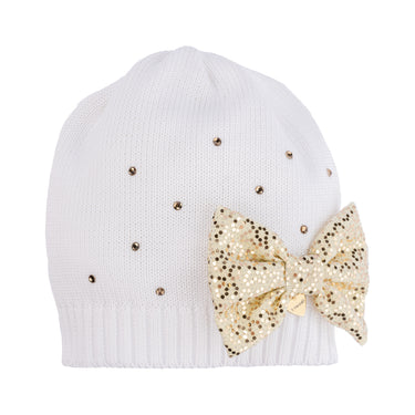 Cotton hat with large sequin bow