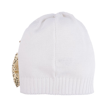 Cotton hat with large sequin bow