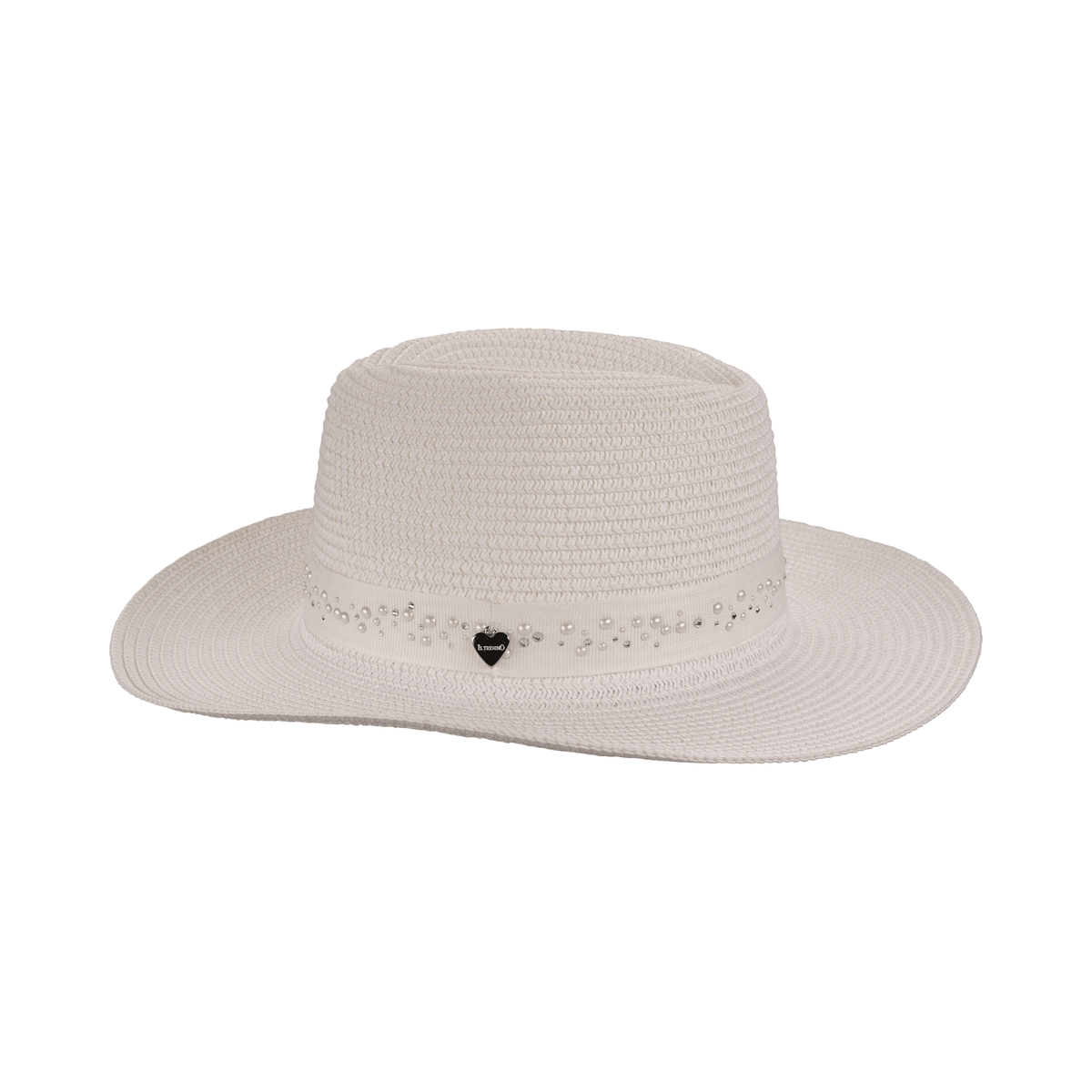 WHITE STRAW HAT WITH RHINESTONE BAND – Il Trenino Shop