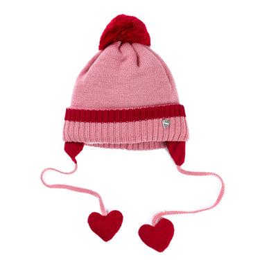 Berretto con copriorecchie cuore e pompon lana