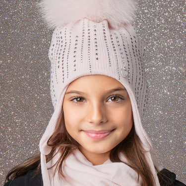 Aviator style cap in pure wool and a rain of tone-on-tone rhinestones